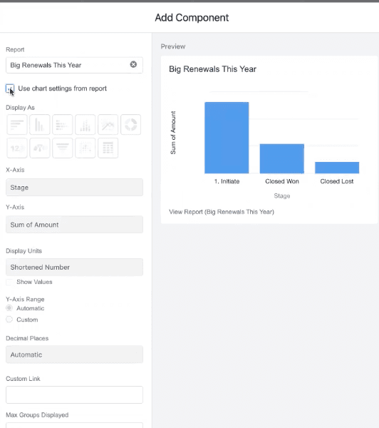 sample salesforce report and chart for big renewals