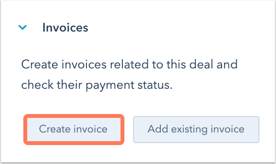 Highlight of the "Create invoices" button in HubSpot