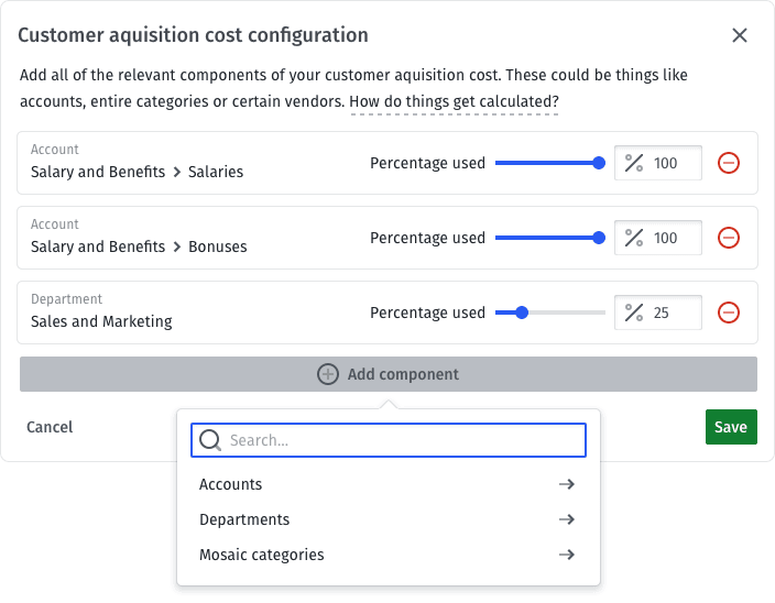 Configuring CAC calculations in Mosaic