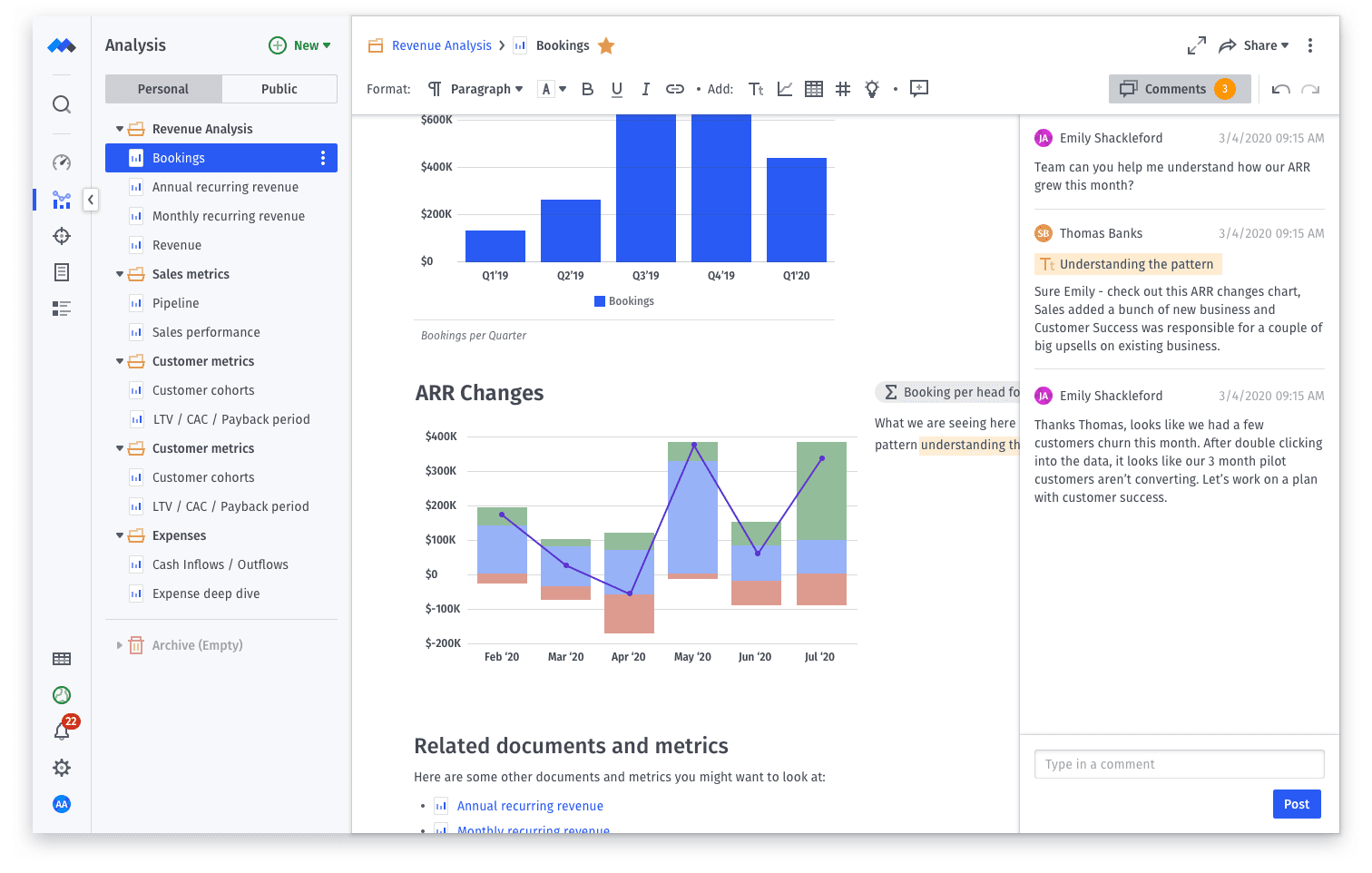 Collaborative financial dashboard features on a Mosaic canvas