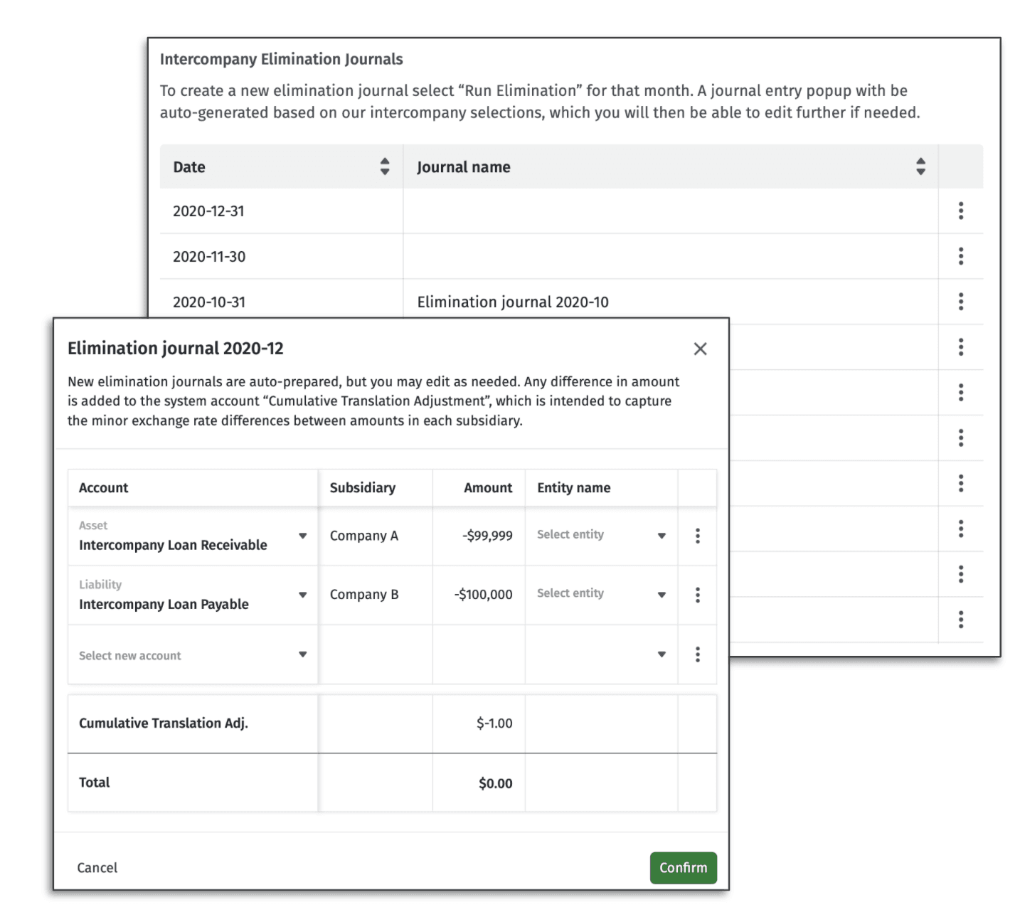 Intercompany elimination journal creation for financial consolidation in Mosaic