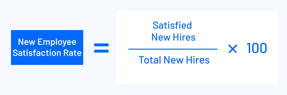 New Employee Satisfaction Rate = (Satisfied New Hires / Total New Hires) x 100