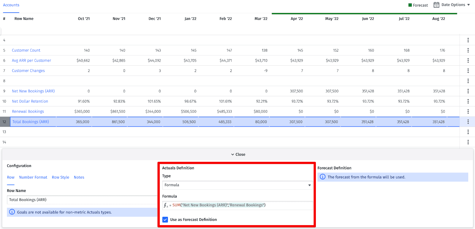 Mosaic Topline Planner Walkthrough total bookings arr actuals and forecast