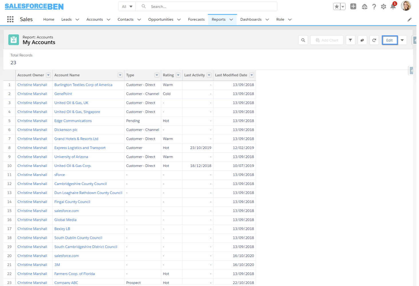 example of tabular report in salesforce