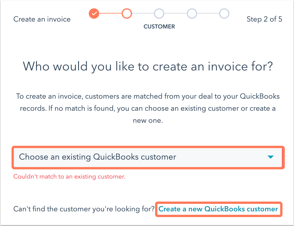 Highlighting the existing QuickBooks customer button in HubSpot integration