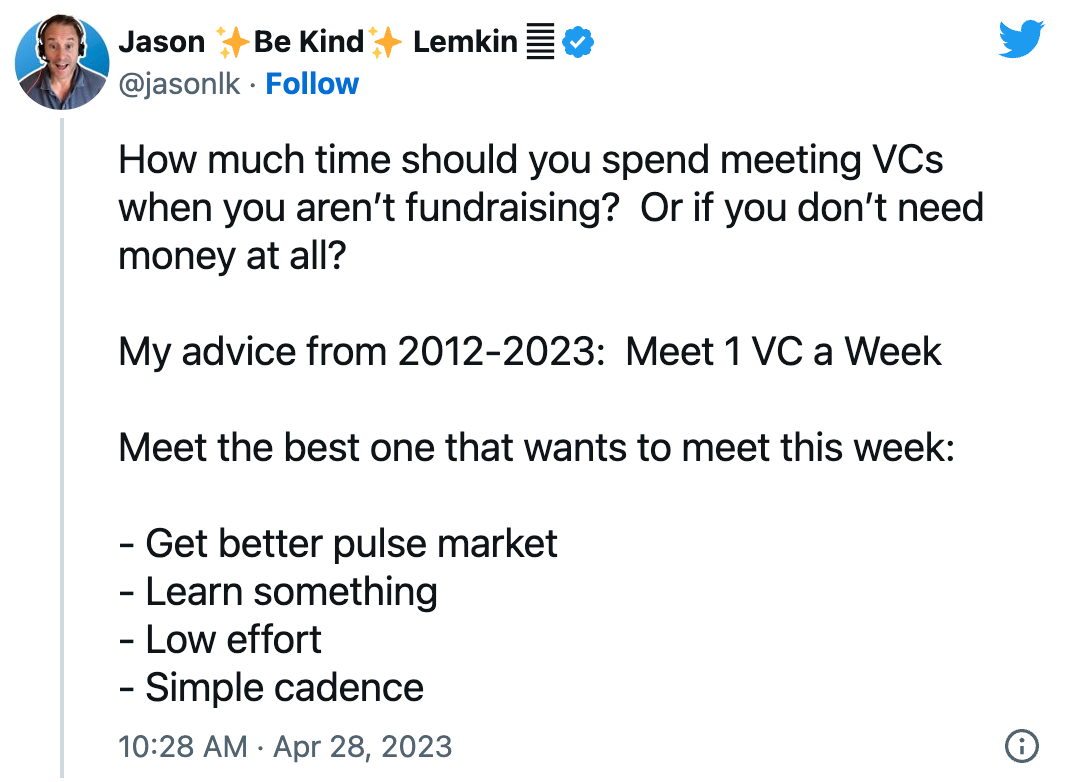 jason lemkin saastr tweet about connecting with investors