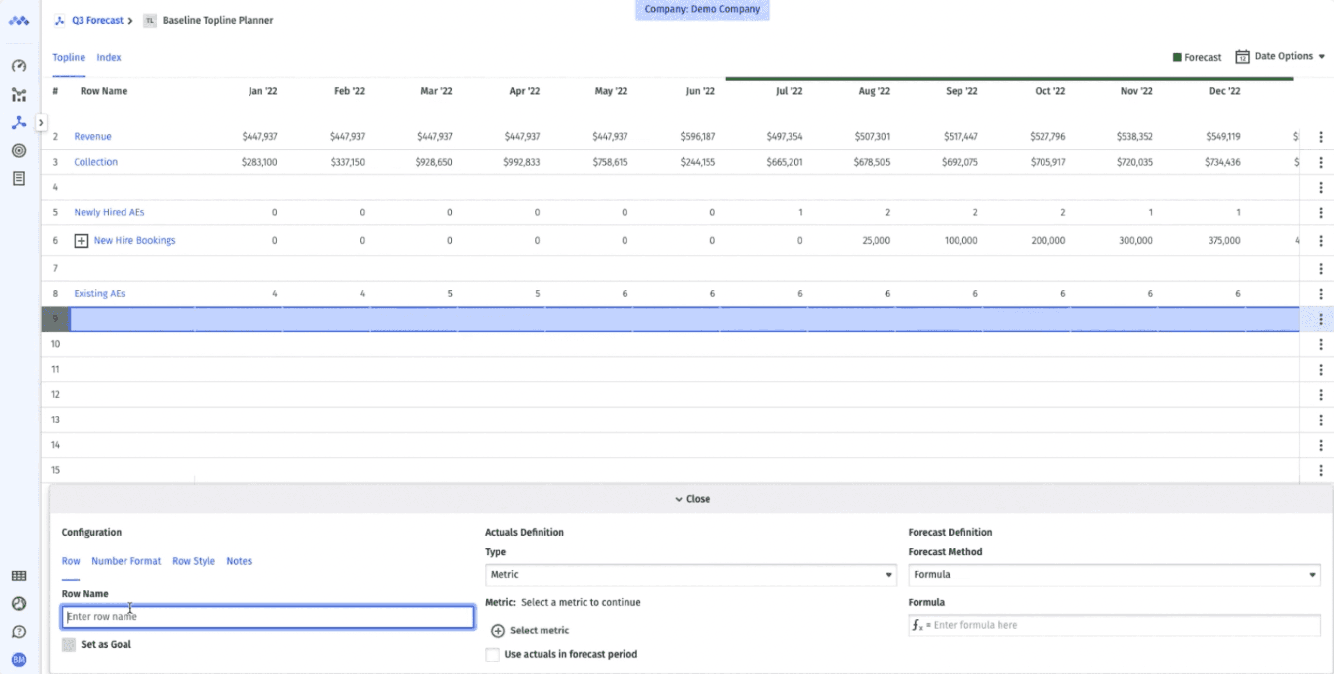 Topline Planner in Mosaic